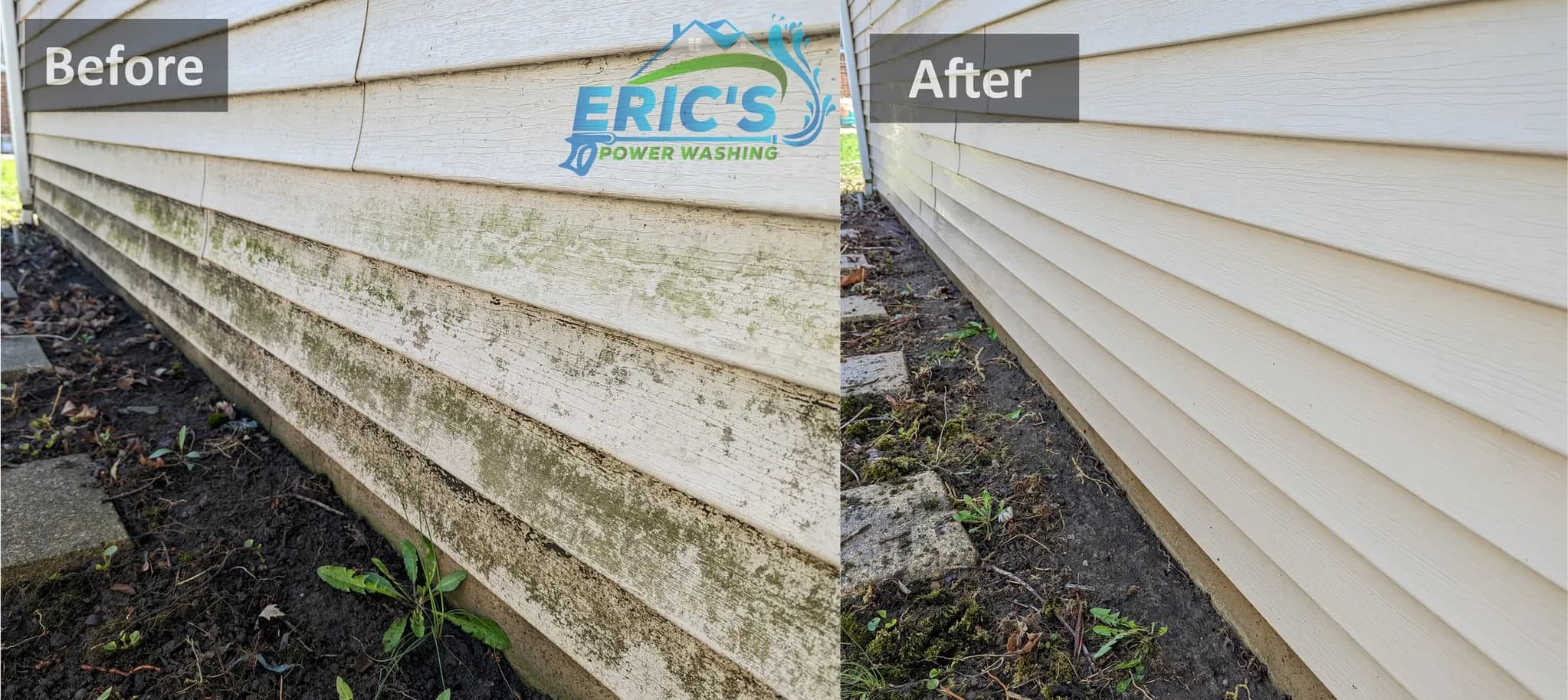 Home siding after controlled exterior cleaning